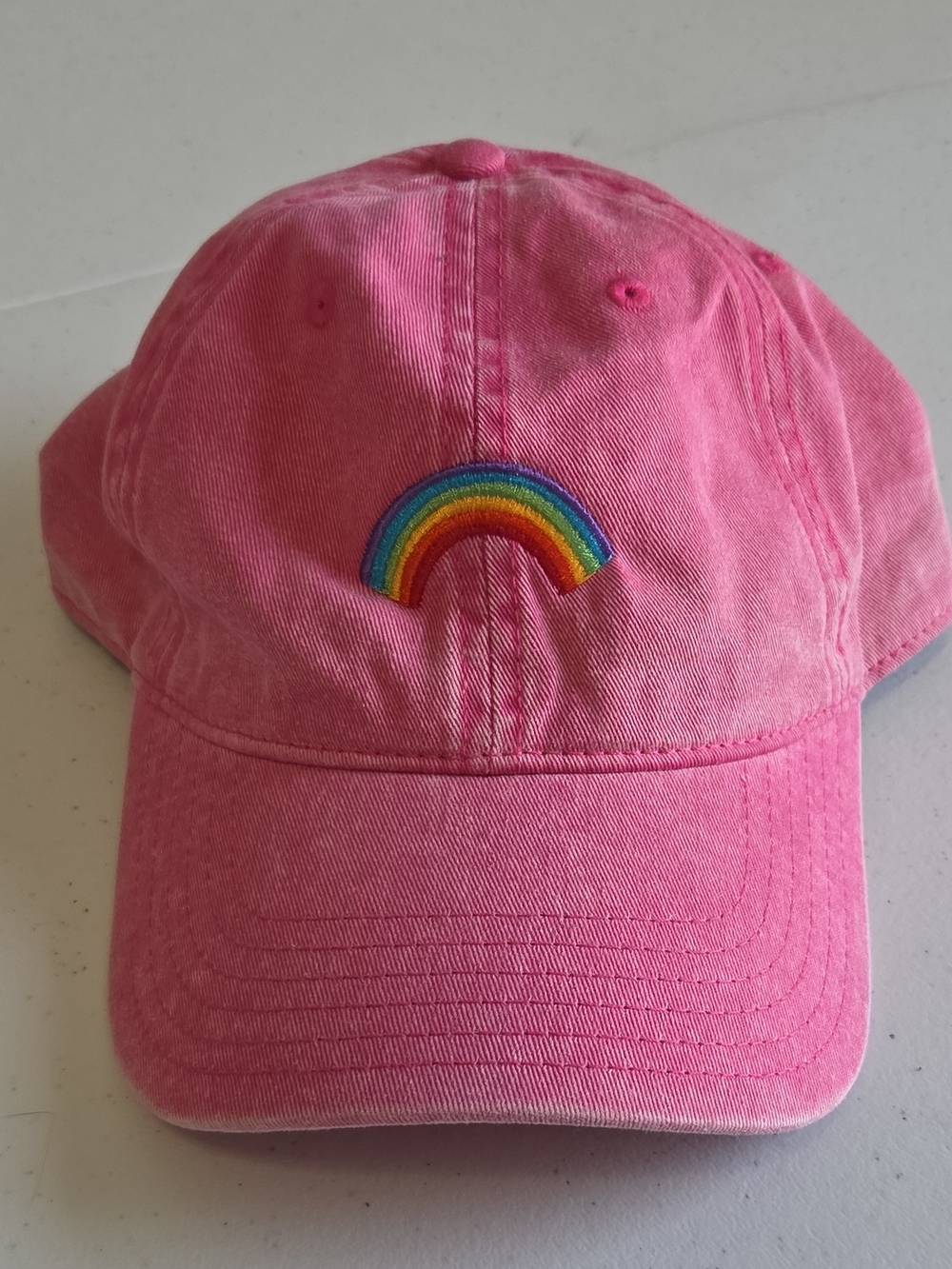OTTO Pink Denim Baseball Cap with Rainbow Embroidery Adjustable Strap Unisex